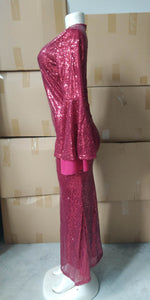 Sequins Wide Sleeves Mermaid Evening Dress without Scarf