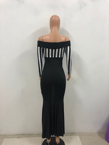 White and Black Off Shoulder Mermaid Evening Dress