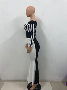 White and Black Off Shoulder Mermaid Evening Dress