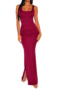 Pure Sleeveless Slit Long Evening Dress