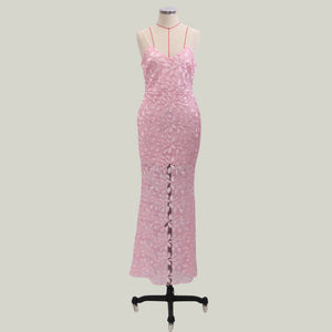 Pink Flower Straps Mermaid Evening Dress