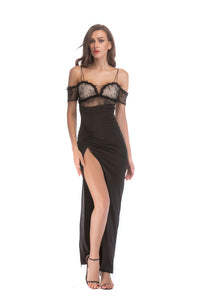 Black Sexy Straps Slit Evening Dress