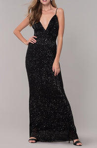 Sequins Deep-V Straps Evening Dress