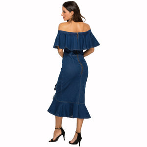 Off Shoulder Denim Mermaid Dress