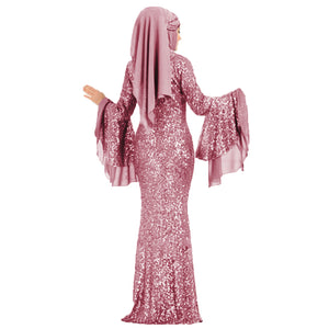 Sequins Wide Sleeves Mermaid Evening Dress without Scarf