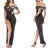 Black Sexy Straps Slit Evening Dress