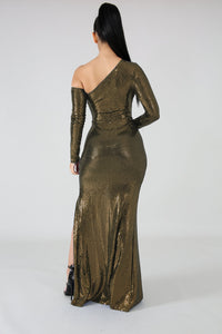 One Shoulder Sexy Slit Sequins Evening Dress