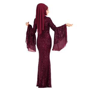 Sequins Wide Sleeves Mermaid Evening Dress without Scarf