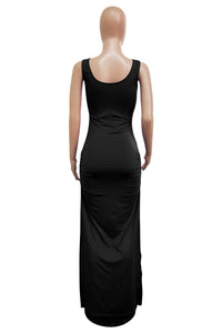 Pure Sleeveless Slit Long Evening Dress