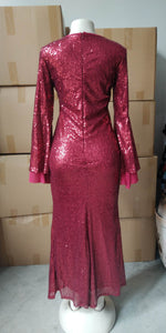 Sequins Wide Sleeves Mermaid Evening Dress without Scarf