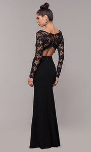 Deep-V Sexy Slit Mermard Evening Dress with Lace Sleeves