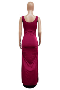 Pure Sleeveless Slit Long Evening Dress