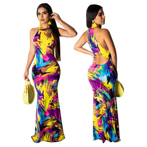 Print Sexy Scoop Evening Dress