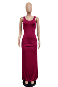 Pure Sleeveless Slit Long Evening Dress