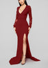 Deep-V Sexy Slit Mermard Evening Dress with Lace Sleeves