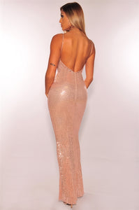 Sequins Deep-V Straps Evening Dress