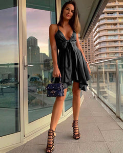 Sexy Straps Irregular Wrap Party Dress with Belt