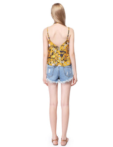 Simple Fhion V-Neck Floral Printed Cual Top