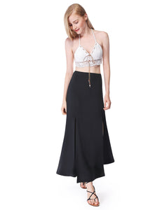 Simple Decent Solid Cual Slit Skirt