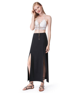 Simple Decent Solid Cual Slit Skirt