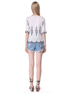 Simple Fhion Half Sleeve Short Embroidered Bloe