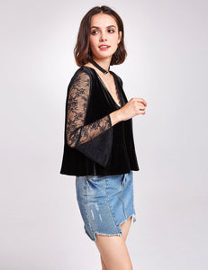 Long Sleeve Lace & Velvet Top