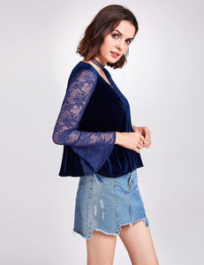 Long Sleeve Lace & Velvet Top