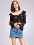 Long Sleeve Floral Print Retro Crop Top