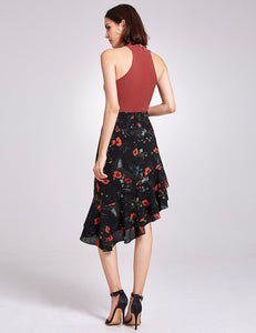 Floral Print High Waisted Midi Skirt