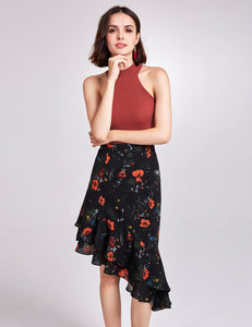 Floral Print High Waisted Midi Skirt