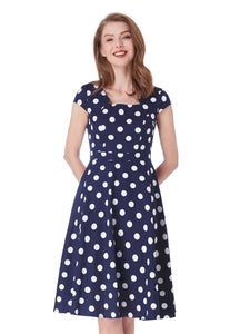 Vintage Polka Dot Short Sleeve  Dresses