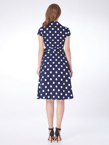 Vintage Polka Dot V neck Short Sleeve  Dresses