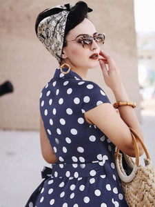 Vintage Polka Dot V neck Short Sleeve  Dresses