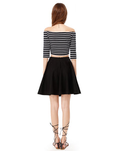 Fhionable Striped Off-The-Shoulder Half Sleeve Short Cual Dress