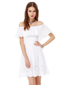 Fhion Off-The-Shoulder Sleeveless Short Flounced Cual Dress