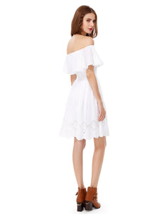 Fhion Off-The-Shoulder Sleeveless Short Flounced Cual Dress