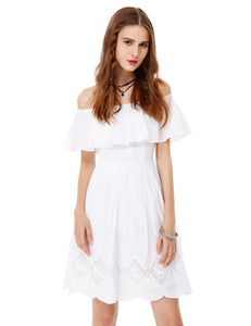 Fhion Off-The-Shoulder Sleeveless Short Flounced Cual Dress