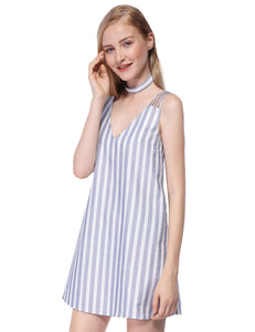 Short V-Neck Sleeveless Striped Dress