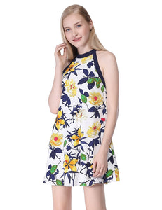 Simple Fhion Halter Floral Printed Sleeveless Short Dress