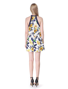 Simple Fhion Halter Floral Printed Sleeveless Short Dress