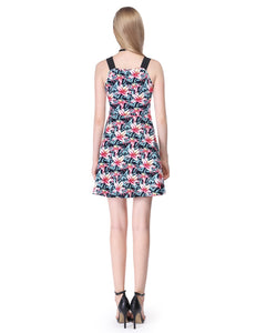 Simple Sleeveless Floral Printed Short Cual Dress