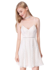 Short Spaghetti Straps Sleeveless  Lace Cual Dress