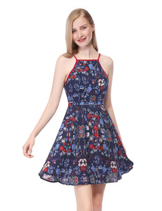 Halter Floral Printed Rayon Short Cual Dress