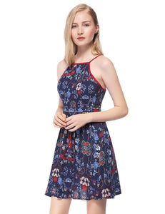 Halter Floral Printed Rayon Short Cual Dress