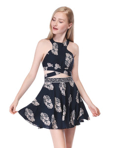 Fhion Sleeveless Two Piece Floral Printed Dress