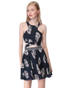 Fhion Sleeveless Two Piece Floral Printed Dress