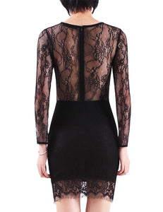 Sexy Round Neck Long Sleeve Lace Cual Dress