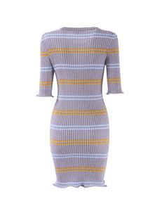 Striped Half Sleeves Short Knitted Cual Dress