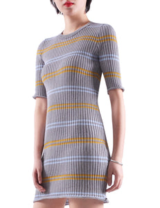 Striped Half Sleeves Short Knitted Cual Dress