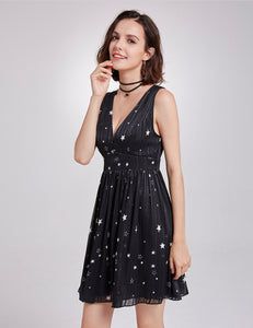 Sexy V-Neck Sleeveness Short Star Print Cual Dress